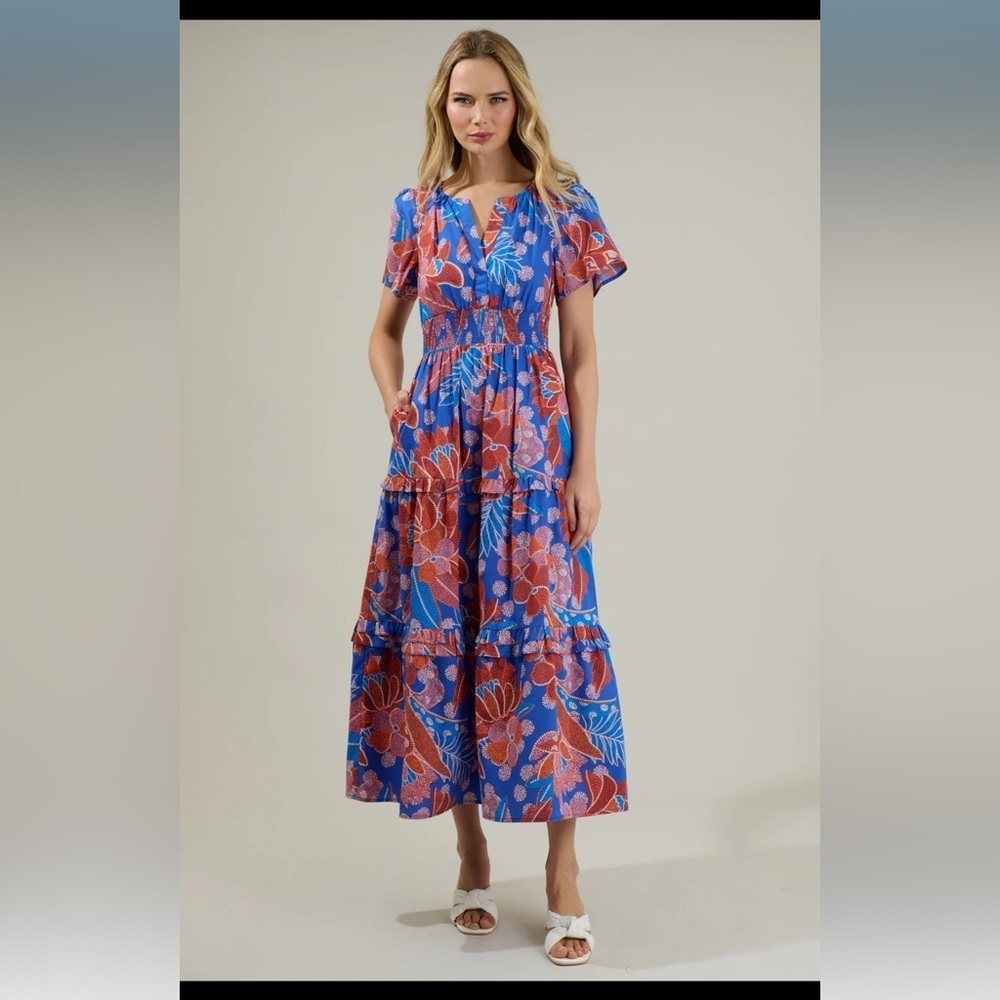 SugarLips Palmer Poplin Maxi Dress Blue Red